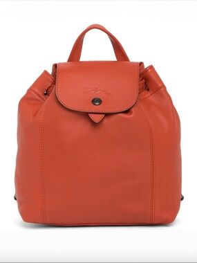 Longchamp Le Pliage Cuir Lambskin Leather XS Backpack Rust Orange